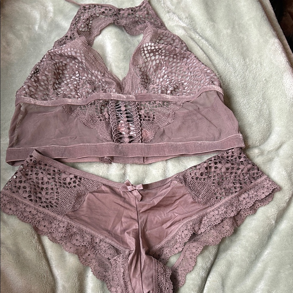 Lace Halter Bralette and Panty Set